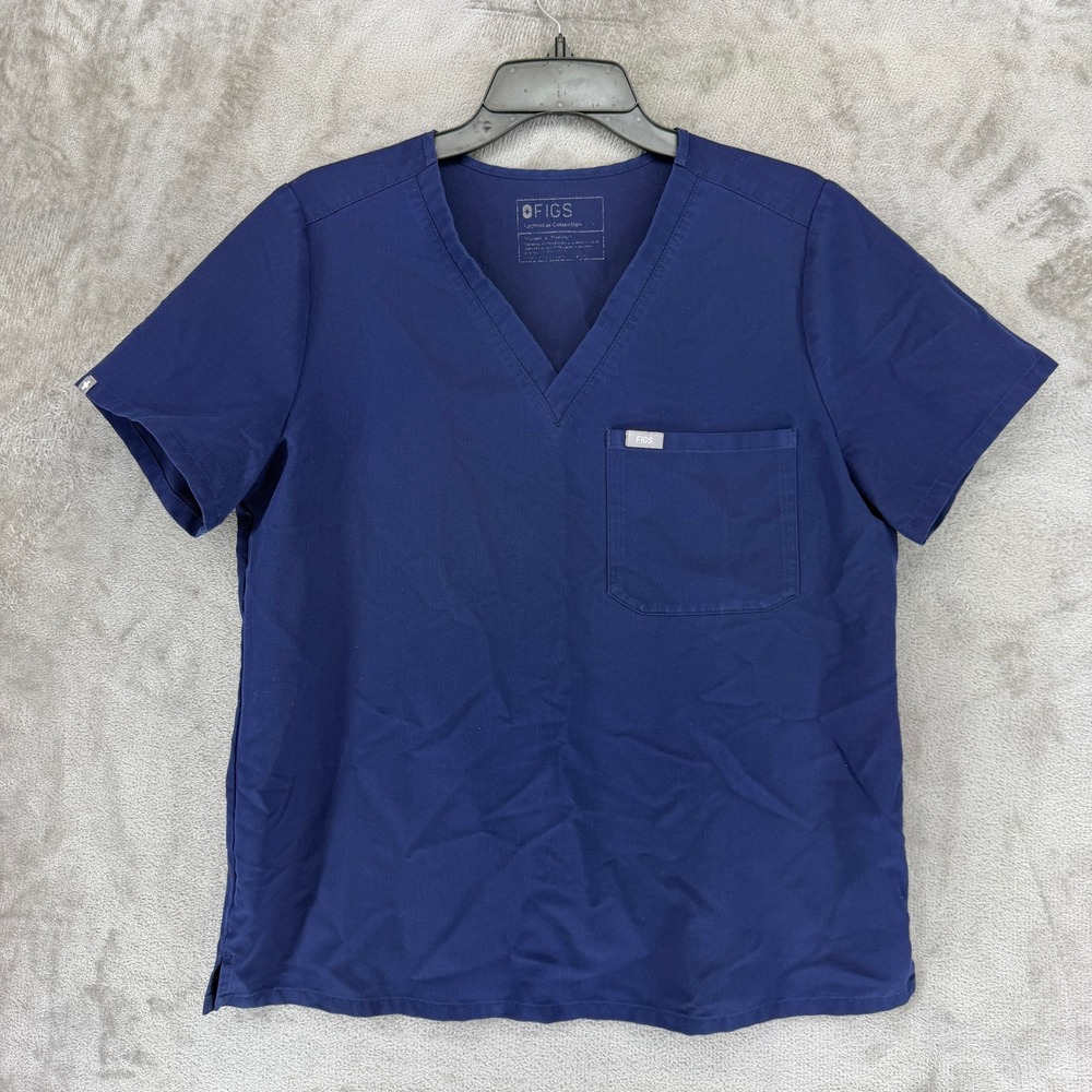 FIGS Catarina Scrub Top Womens Large Blue V-Neck Short Sleeve FW1000 One Pocket